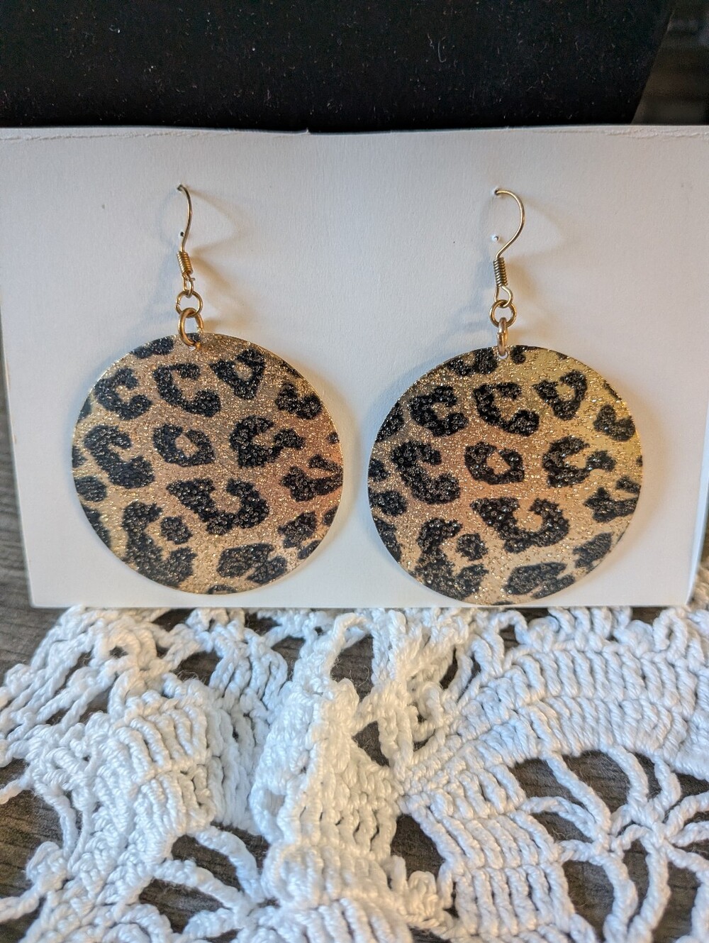 Round Leopard/Cheetah Print Glitter Earrings - Gold and Black
